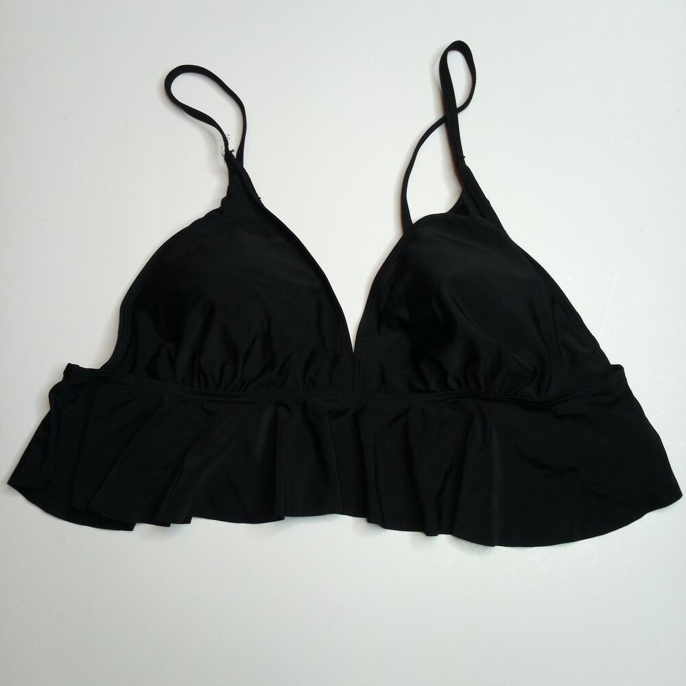Unbranded Black Ruffle Bikini Swim Top - Adjustable Straps, Triangle Cup, Size L